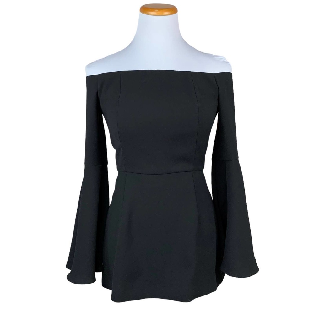 Iris & Ink Blouse Off Shoulder Black Long Bell Sleeves Formal Women’s US 6